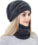 Black Slouchy Beanie and Scarf Set for Women