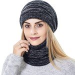 Black Slouchy Beanie and Scarf Set for Women