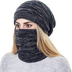 Black Slouchy Beanie and Scarf Set for Women