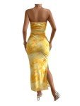 Yellow Strapless Bodycon Maxi Dress for Women