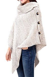 Women’s Turtleneck Crochet Shawl Poncho - Brown/Gray