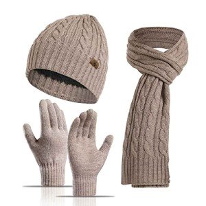 Winter Beanie Hat, Scarf & Touch Screen Gloves Set