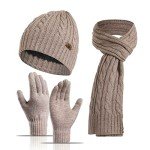 Winter Beanie Hat, Scarf & Touch Screen Gloves Set