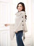 Women’s Turtleneck Crochet Shawl Poncho - Brown/Gray