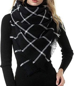 Plush Plaid Tassel Scarf for Women