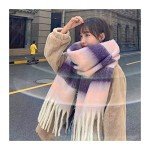 Cozy Oversized Plaid Cashmere Scarf for Women