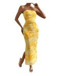 Yellow Strapless Bodycon Maxi Dress for Women