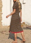 Dokotoo Maxi Dress for Women Casual V Neck Short Sleeve Stripe Split Long Dresses for Women Brown X Large
