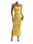 Yellow Strapless Bodycon Maxi Dress for Women