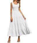 Coloody Women's Summer Smocked Maxi Dress - White