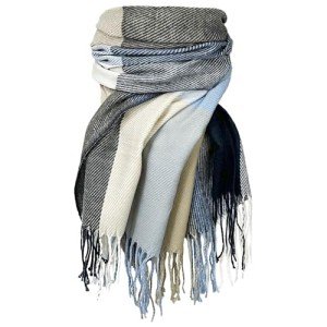 Cozy Blue Beige Plaid Winter Scarf for Women
