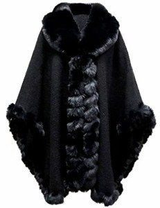 Women's Black Faux Rabbit Fur Poncho Wrap