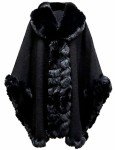 Women's Black Faux Rabbit Fur Poncho Wrap