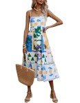 ABINGOO Women Graffiti Printed Maxi Cami Dress Square Neckline Sleeveless Spaghetti Strap Boho Dress Ruffle Flowy Swing Aline Sundress Summer 4#Graphic Off-White M