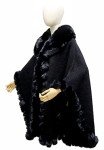 Women's Black Faux Rabbit Fur Poncho Wrap