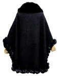 Women's Black Faux Rabbit Fur Poncho Wrap