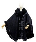 Women's Black Faux Rabbit Fur Poncho Wrap