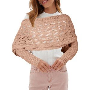 Warm Khaki Knitted Scarf with Sleeves for Women