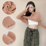 Warm Khaki Knitted Scarf with Sleeves for Women