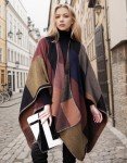 Cozy Khaki Oversized Plaid Shawl Wrap for Women