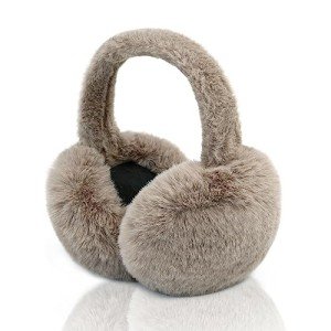 Fluffy Foldable Ear Muffs for Women - Khaki