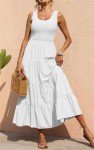 Coloody Women's Summer Smocked Maxi Dress - White