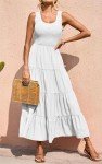 Coloody Women's Summer Smocked Maxi Dress - White