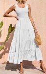 Coloody Women's Summer Smocked Maxi Dress - White