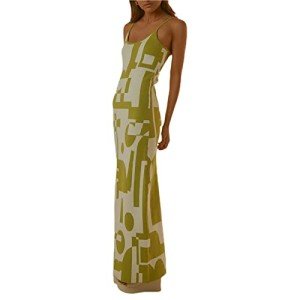 Bodycon Dresses for Women Summer Knit Hollow Out Sexy Night Out Midi Maxi Dress Sleeveless Long Cut Out Dress, Green, Small