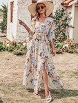 ANRABESS Women’s Summer Loose Boho Flowy Wrap V Neck 3/4 Sleeve Floral Print Slit Beach Wedding Guest Long Maxi Dresses 2024, Yellow Flor, X-Large