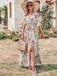 ANRABESS Women’s Summer Loose Boho Flowy Wrap V Neck 3/4 Sleeve Floral Print Slit Beach Wedding Guest Long Maxi Dresses 2024, Yellow Flor, X-Large