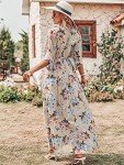 ANRABESS Women’s Summer Loose Boho Flowy Wrap V Neck 3/4 Sleeve Floral Print Slit Beach Wedding Guest Long Maxi Dresses 2024, Yellow Flor, X-Large