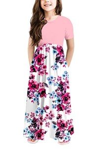 storeofbaby Dress for Girls Floral Empire Waist Flowy Swing Maxi with Pockets, 12-13 Years
