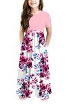 storeofbaby Dress for Girls Floral Empire Waist Flowy Swing Maxi with Pockets, 12-13 Years