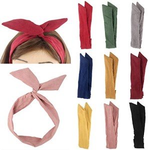 Solid Color Rabbit Ear Headbands for Women - Pack of 9