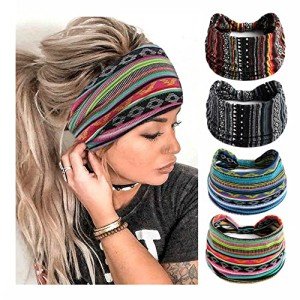 Boho Stretch Headbands for Women - 4 Pack