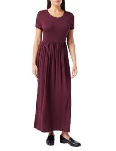 Amazon Essentials Women's Short-Sleeve Waisted Maxi Dress (Available in Plus Size), Burgundy, Medium