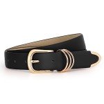 Stylish Women's Black Leather Belt with Gold Buckle