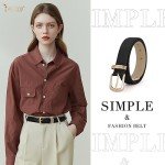 Stylish Women's Black Leather Belt with Gold Buckle