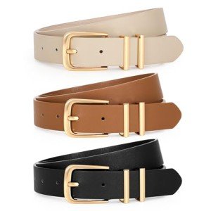 3 Pack Women's Leather Belts with Gold/Silver Buckles