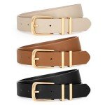 3 Pack Women's Leather Belts with Gold/Silver Buckles