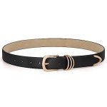 Stylish Women's Black Leather Belt with Gold Buckle