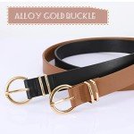 2 Pack Women's Leather Belts with Gold Buckles