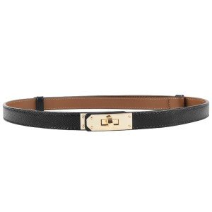 Women's Adjustable Skinny Leather Belt with Lock Buckle