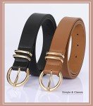 2 Pack Women's Leather Belts with Gold Buckles