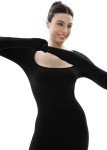 SHAPERX Women's Long Sleeve Dress Soft Lounge Ribbed Square Neck Bodycon Maxi Dresses, SZ5280-Black-L