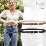 2 Pack Women's Leather Belts with Gold Buckles