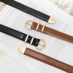 2 Pack Women's Leather Belts with Gold Buckles
