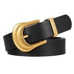 Vintage Black Leather Western Belt with Gold Buckle