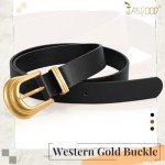 Vintage Black Leather Western Belt with Gold Buckle